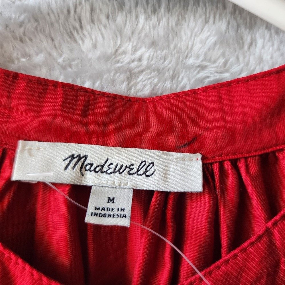 Madewell Top Womens Size Medium Shirred Romantic Balloon Sleeve Crimson Red - Picture 4 of 9